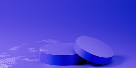 Empty room scene backdrops product display on lavender  background with sunny shadow in blank studio. Empty pedestal or podium platform. 3D Rendering.

