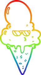 rainbow gradient line drawing of a cartoon cool ice cream