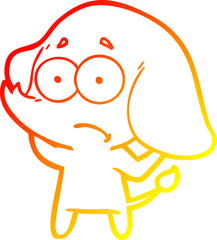 warm gradient line drawing of a cartoon unsure elephant