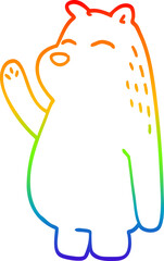 rainbow gradient line drawing of a cartoon bear waving