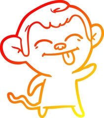 warm gradient line drawing of a funny cartoon monkey