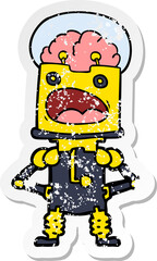 distressed sticker of a cartoon robot