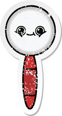 distressed sticker of a cute cartoon magnifying glass