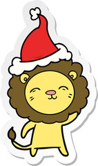 hand drawn sticker cartoon of a lion wearing santa hat