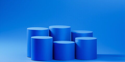 Blue podium stage 3d background of empty luxury show product display scene presentation template.    pedestal elegant advertising showcase stand mockup and premium cosmetic beauty sale concept.