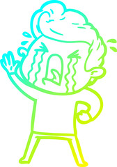 cold gradient line drawing of a cartoon crying man