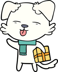 cartoon dog with xmas gift