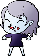 cartoon vampire girl with blood on cheek