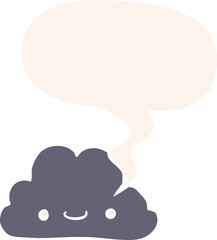 cute cartoon cloud with speech bubble in retro style