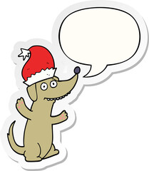 cute christmas cartoon dog with speech bubble sticker