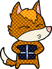 fox cartoon character with present