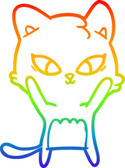 rainbow gradient line drawing of a cute cartoon cat