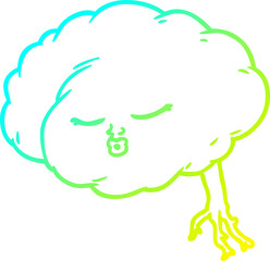cold gradient line drawing of a cartoon brain