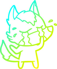 cold gradient line drawing of a cartoon crying wolf