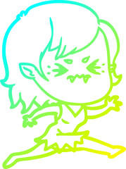 cold gradient line drawing of a annoyed cartoon vampire girl