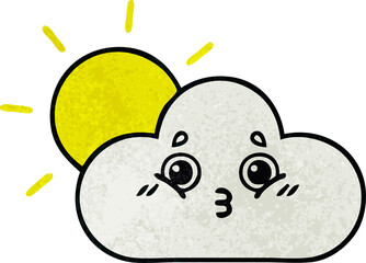 retro grunge texture cartoon of a sun and cloud