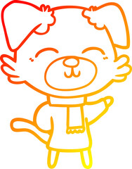 warm gradient line drawing of a cartoon dog