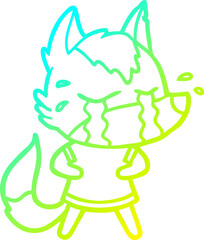 cold gradient line drawing of a cartoon crying wolf