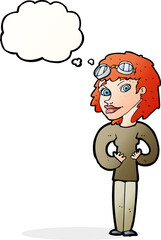 cartoon aviator woman with thought bubble