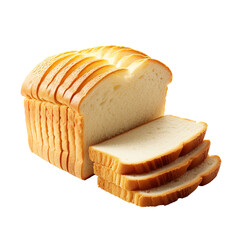 Loaf of white bread cut into pieces close-up, Sliced bread isolated on transparent background, clipping path, png file,

