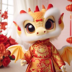 The baby dragon wishes Asian New Year and welcomes the New Year by Ai generated