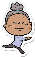 Fototapeta premium sticker of a cartoon annoyed old lady