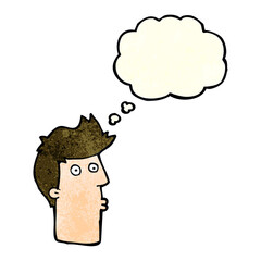 cartoon surprised man with thought bubble