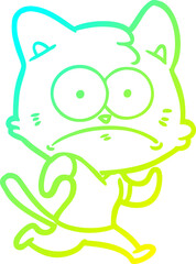 cold gradient line drawing of a cartoon nervous cat