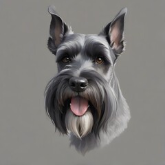 black schnauzer dog head. illustration. Gray background. Generative AI