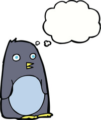 cartoon penguin with thought bubble