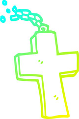 cold gradient line drawing of a cartoon silver cross