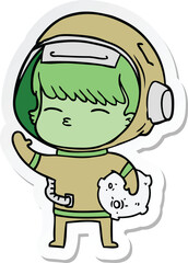 sticker of a cartoon curious astronaut carrying space rock