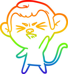 rainbow gradient line drawing of a cartoon annoyed monkey