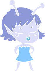 cute alien girl flat color style cartoon