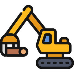 Excavator Chopping Wood Icon