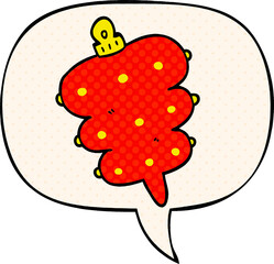 cartoon christmas decoration with speech bubble in comic book style