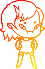 warm gradient line drawing of a cartoon friendly vampire girl