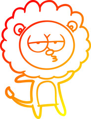 warm gradient line drawing of a cartoon bored lion