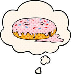 cartoon donut with thought bubble in comic book style