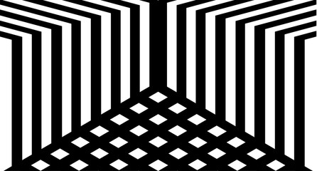 A Seamless Black and White Geometric Pattern with Zigzag Lines and Diamond Shapes, Modern Artistic Expression