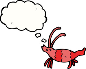 cartoon shrimp with thought bubble