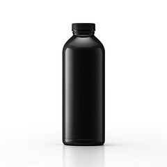 Blank Black Bottle Isolated on White Background, Minimalist Container Mockup