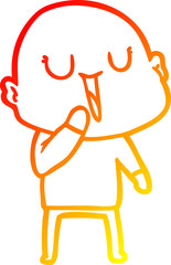 warm gradient line drawing of a happy cartoon bald man