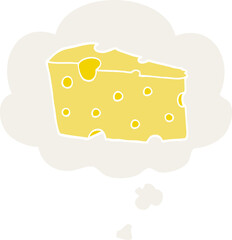 cartoon cheese with thought bubble in retro style
