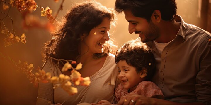 A Loving Indian Family Indoors, Parents With Children, Showcasing Togetherness, Care, And Happiness In A Traditional Setting.