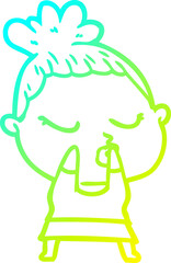 cold gradient line drawing of a cartoon calm woman