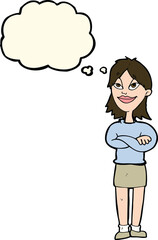 cartoon proud woman with thought bubble
