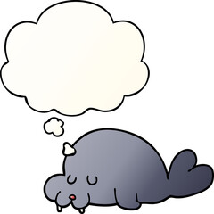 cartoon walrus with thought bubble in smooth gradient style