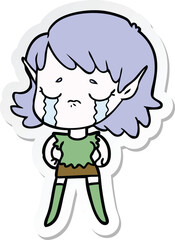sticker of a cartoon crying elf girl