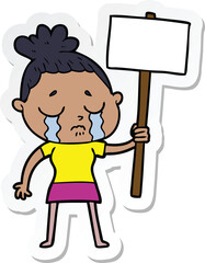 sticker of a cartoon crying woman with protest sign